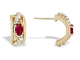 14K Yellow Gold Genuine Oval Ruby and Diamond Hoop Earrings