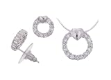 Sterling Silver CZ Lined Circular Necklace and Earring Set