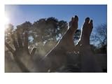 Woman in Outdoor Hot Tub, Hans and Feet Sticking Out of Tub, Photographic Poster Print by Keenpress, 24x18