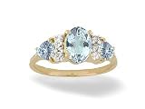 14K Yellow Gold Genuine Oval Aquamarine and Diamond 3-Stone Ring