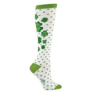 Sock It To Me Clovers Knee High Socks Women Size 5-10US, White/Green