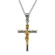 14K White And Yellow Gold Crucifix Pendant On Sterling Silver Box Chain