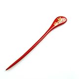 CrystalMood Handmade Carved Lacquered Wood Floral Hair Stick Red L 7.5