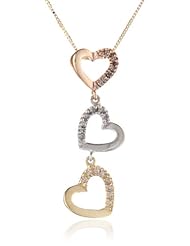 10k Tri-Color Gold Hearts Pendant Necklace (0.11 cttw, I-J Color, I2-I3 Clarity), 18"