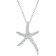 White Gold Rhodium Bonded to .925 Sterling Silver Base Metal Milligrain Starfish Necklace with Link Chain and Lobster Clasp in Silvertone