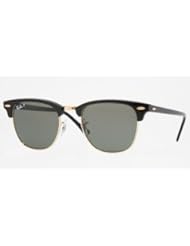Ray Ban Sunglasses RB 3016 Clubmaster 901/58 Black/Polarized Crystal Green, 51mm