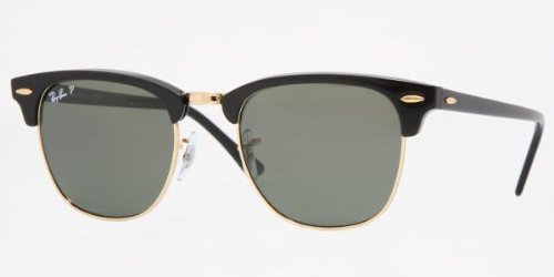 Ray Ban Sunglasses RB 3016 Clubmaster 901/58 Black/Polarized Crystal Green, 49mm