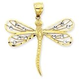 14K Two-tone Diamond-cut Filigree Dragonfly Pendant