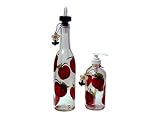 ArtisanStreet's Apple Pour Bottle & Soap Dispenser Set. Features Bright Red Apples with Green Stems. Hand Painted & Signed By Artisan. Made To Order