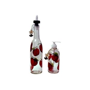 ArtisanStreet's Apple Design Pour Bottle & Soap Pump Dispenser Set. Hand Painted & Signed By Artisan.