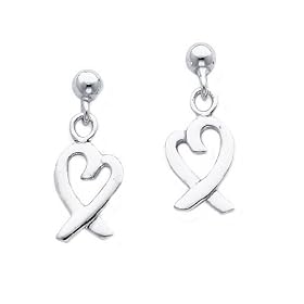 Heart Dangle Drop Earrings in Sterling Silver