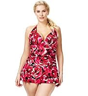 Plus Halterneck Ruched Floral Skirt Swimsuit