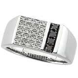 14K White Gold with Black & White Diamond Men's Ring