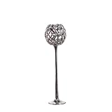 Homescapes - Silver Tall Base Victorian Votive - 30 cm (12 in) High - 100% Aluminium - Distressed Antique Finish - Decorative Candle Holderby Homescapes
