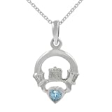 Sterling Silver Claddagh with Blue Topaz Necklace