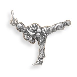 Sterling Silver Charm, 13/16 inch tall, 3D Martial Arts Karate, Box/Ribbon