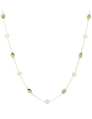 Sterling Silver Chain, Freshwater Pearl and 6 Station Peridot Cabochon Necklace