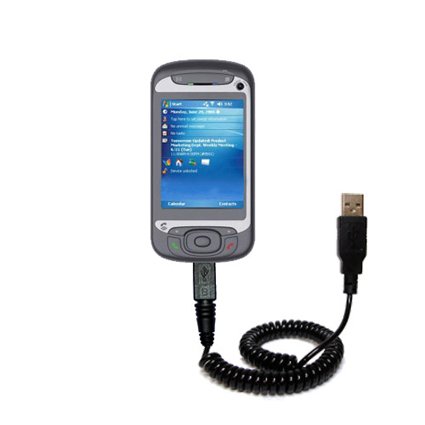 Coiled USB Cable for the HTC Prodigy with Power Hot Sync and Charge capabilities - uses Gomadic TipExchange Technology
