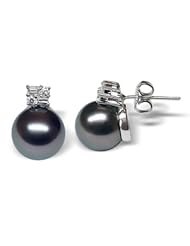 18K white gold Cyrus Black Tahitian cultured pearl and diamond earring