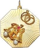 Wedding Bells and Rings on Octagon Disc, 14K Gold Charm