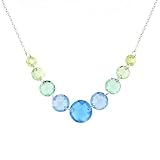 Sterling Silver Blue Green Ombre Round Cubic Zirconia Briolette Graduated Necklace, 16+2