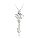 Sterling Silver Designer Inspired Royal Crown CZ Key Pendant