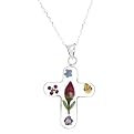 Pressed Flower Cross Necklace - Multi
