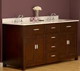 71 Inch Tobacco Colored Hutton Double Sink Vanity Cabinet with White Marble Countertop