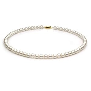 14k Gold 6.5-7.0mm White Freshwater Cultured Pearl Necklace AAA Quality, Choker Lengths – 14, 15, 16 Inches