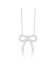 Sterling Silver 16" + 2" Extension CZ Bow Necklace
