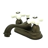 IMAGE OF Kingston Brass KS3605PX Restoration 4-Inch Centerset Lavatory Faucet with Porcelain Cross Handle, Oil Rubbed Bronze (Not CA/VT Compliant)