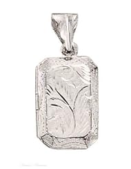 Sterling Silver 18" .8mm Wide Box Chain Necklace With Small Etched Rectangular Locket Pendant