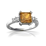 14K White Gold Square Genuine Citrine Art Deco Ring Size 8