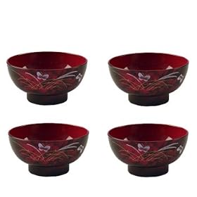 4 piece Lacquer Soup Bowl 4 1 2 diameter by Khafuh Japan