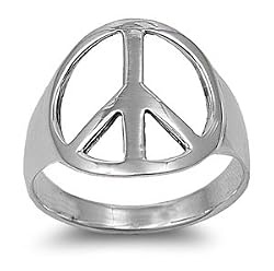 Sterling Silver Ring - Peace Sign - Face Height: 18mm - Size: 4-14