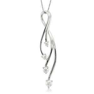 14k White Gold Ribbon Journey Diamond Pendant Necklace (