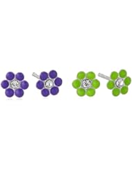 Kate & Lucy Girls Sterling Silver 2 Piece Flower Enamel Earrings Set