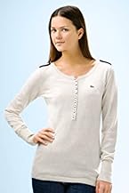 Long Sleeve Crewneck Henley Sweater with Tipped Epaulets