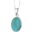Silver Oval Turquoise Pendant 46cm Chain