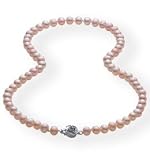 Peach 7-8mm AAA (LS1R2) Cultured Pearl Strand Princess Necklace w. CAREFREE Sterling Silver Rose Clasp (18)