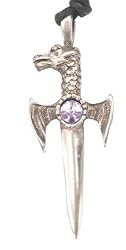 Crystal Dragon Sword Pewter Pendant Necklace