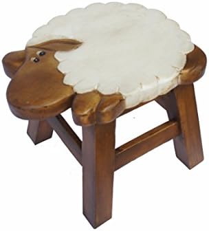 Wooden Carvings Cute Sheep Rain Tree Shower Stool Seat for Kids Fishing Garden