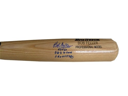 Bob Feller ''HOF, 266 Wins, 3 No Hitters'' Autographed/Hand Signed BigStick Bat