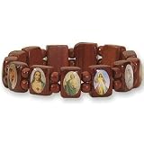 HOLY IMAGES BRACELET BIBLICAL SAINTS WOOD BEADS ELASTIC