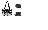 Damask Handbag Tote Purse and Wallet Set Black / White Quilted