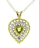 Genuine Peridot Diamond 10K Gold Heart Pendant Necklace