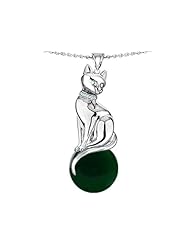 Original Star K (tm) Large Cat Pendant with 10mm Simulated Emerald Ball in 925 Sterling Silver