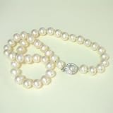 White 10-11mm AA+ (L1S2R2) Cultured Pearl Strand Princess Necklace w. Cubic Zirconia Pearl Stud CAREFREE Sterling Silver Clasp (18)