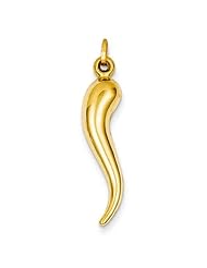 14K Yellow Gold Large Classic Cornicello Italian Horn Charm Pendant 40mm Tall and 7.5mm Wide