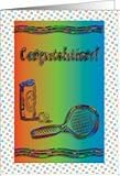Congratulations on making the team, Tennis Racket and Balls Card